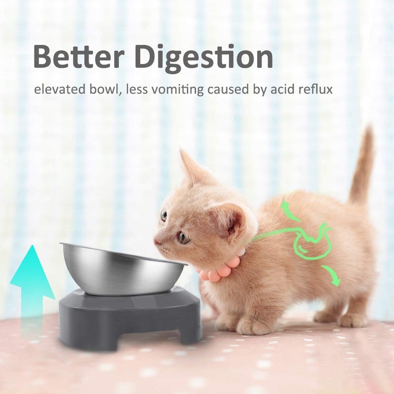 AYADA Raised Cat Food Bowl, Stainless Steel Cat Dish for Food Water Anti Vomiting Elevated with Stand Ergonomic Lifted Slanted Tilted 15 Angle Metal Single Kitty Kitten Wet Food Bowl Pet Bowl (Single) - Image 2